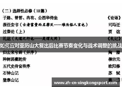 如何应对亚历山大复出后比赛节奏变化与战术调整的挑战